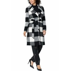 G by Giuliana Women's Black Label Plaid Trench Coat Black Size Medium Petite